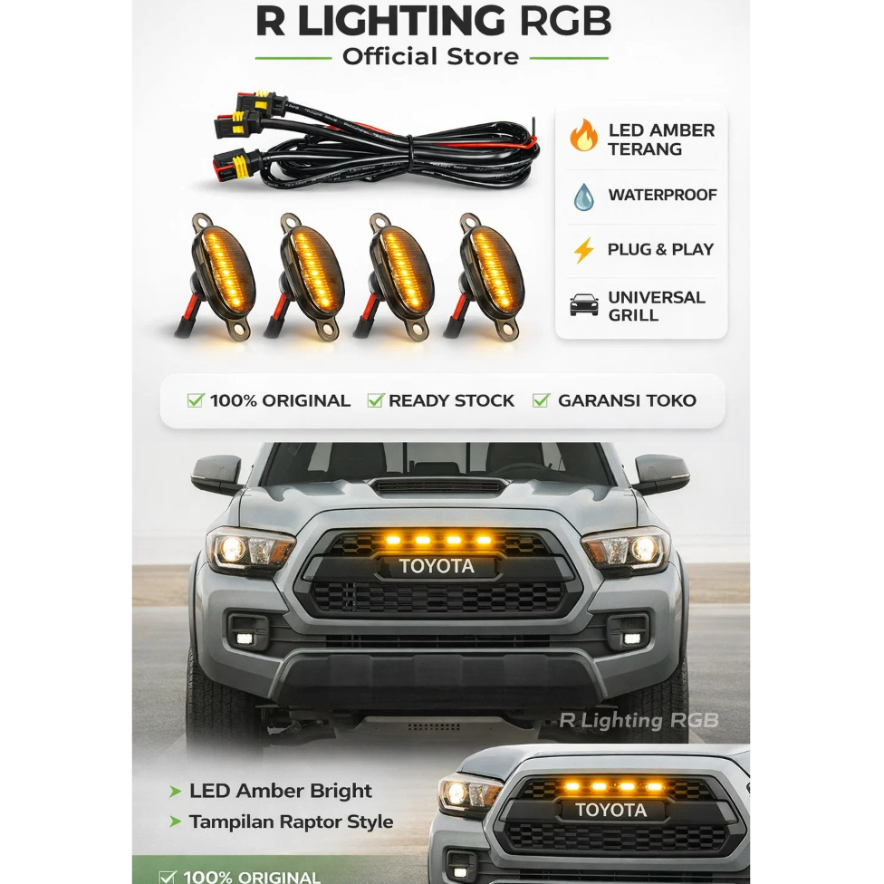 Lampu LED Grille Amber Mobil | DRL Super Terang Waterproof – Tampilan Raptor Offroad