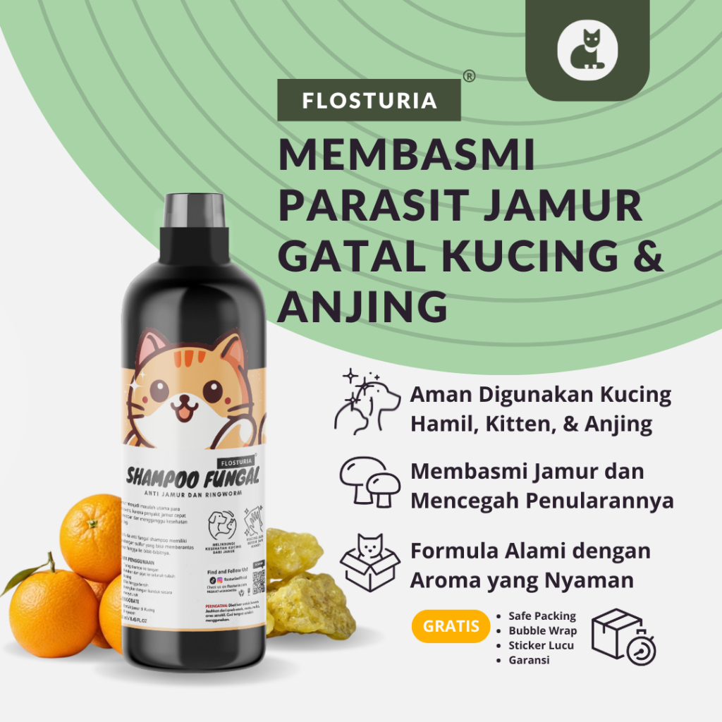 Flosturia Anti Fungal Shampo Kucing Jamur Degreaser dan Ringworm 250 ml Bisa Kitten & Hamil