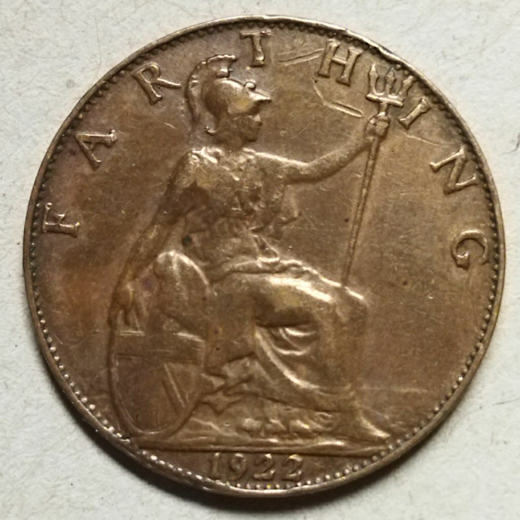 Koin Inggris kuno Farthing tahun 1922