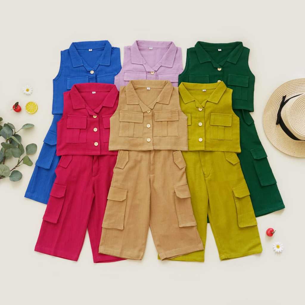 SETELAN CARGO ANAK / VEST CARGO SET / SET VEST ANAK PEREMPUAN
