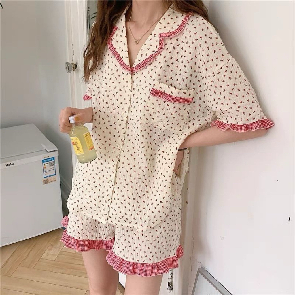 A1 Baju Tidur Lengan dan Celana Pendek Motif | Baju Tidur | Piyama Set