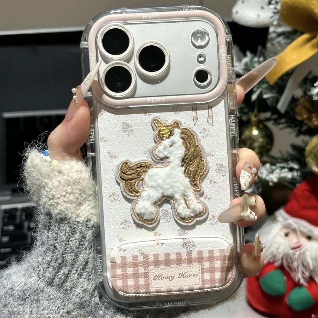 Phone Case Unicorn 3D with Mirror Stand Holder for iP 12 13 14 15 16 17