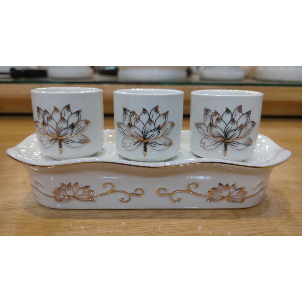 gelas teratai LH set isi 3 keramik les emas