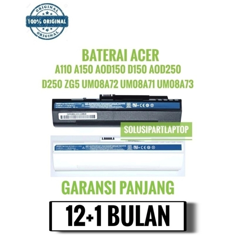 ORIGINAL BATERAI ACER UM08B31 UM08B71 AOD150 ZG5 A110 BLACK