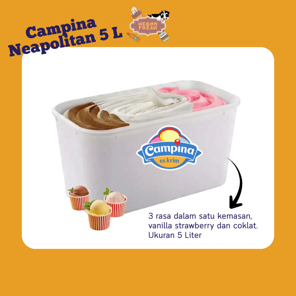 Ice Cream Campina 5 Liter Rasa Cokelat Strawberry Vanilla Chocolate Chunk - Cabang Bandung