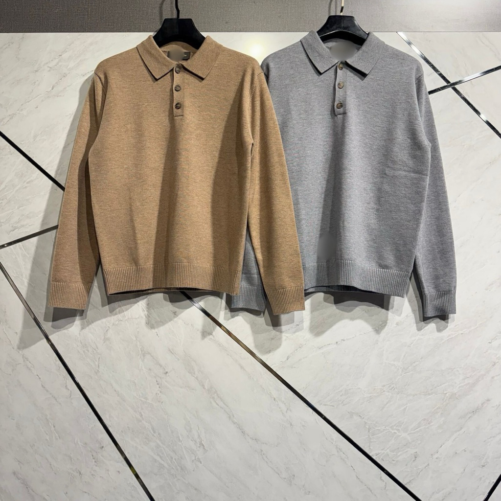 LP Kaos Sweater Polo Pria Knit Brown Grey