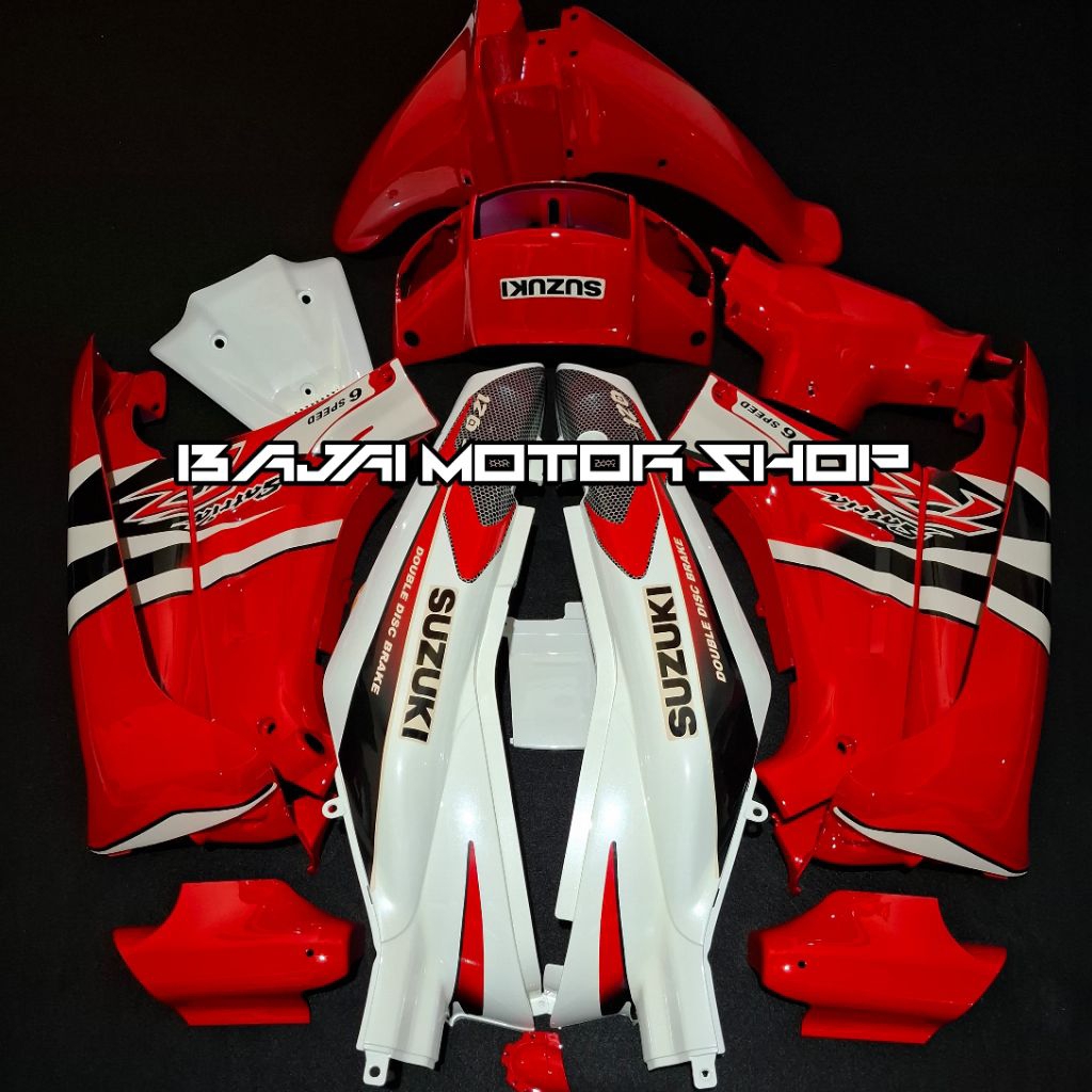 Cover body fullset halus Satria R Lumba Merah putih Body fullset halus SUZUKI Satria R Lumba Merah P