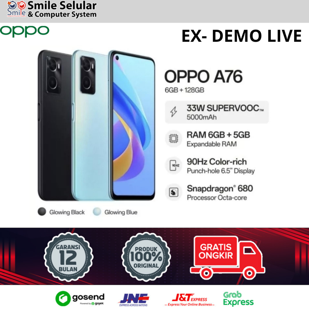 OPPO A76 4G RAM 6GB ROM 128GB EX DEMO LIVE  WARNA BLUE