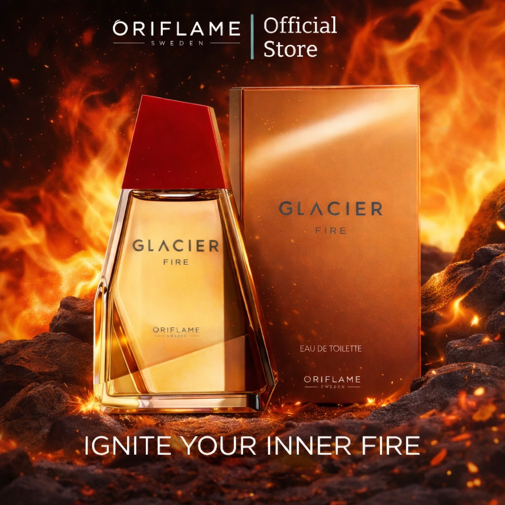 Oriflame Sweden Glacier Fire Eau De Toilette Parfum Pria Botol Kaca Merah Emas