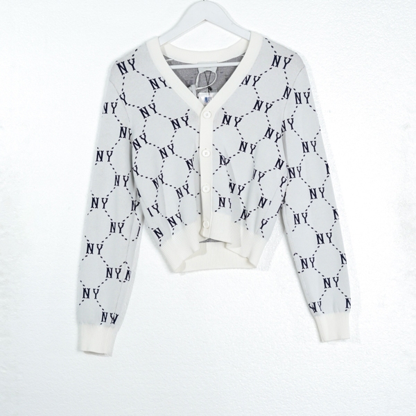 Cardigan MLB NY MONOGRAM LINE SS25 NAVY WHITE KNIT CARDIGAN 100% ORIGINAL