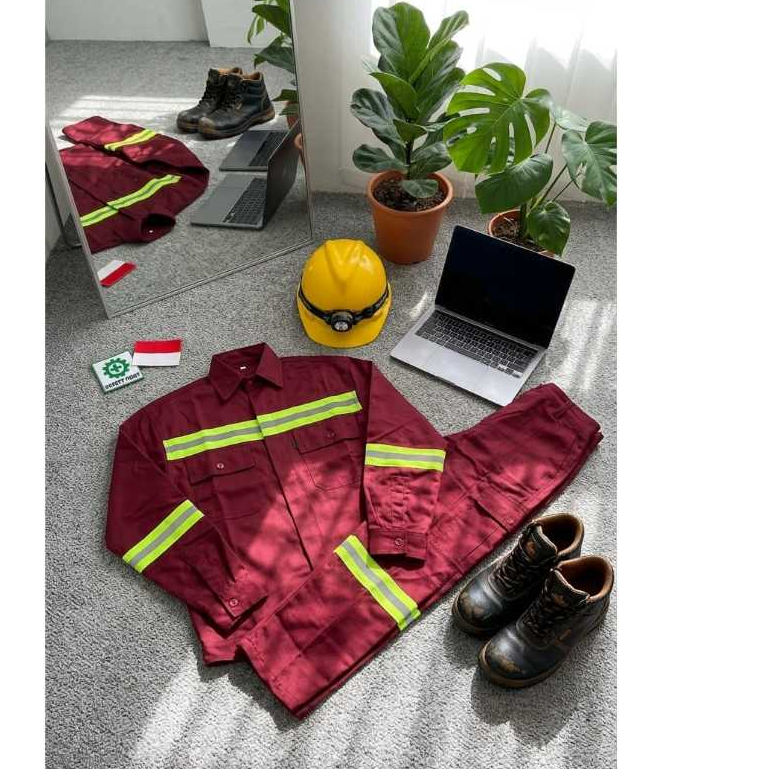 Setelan Kemeja Safety / Baju Safety Lengan Panjang / Baju Proyek Lengan Panjang / Wearpack Safety At