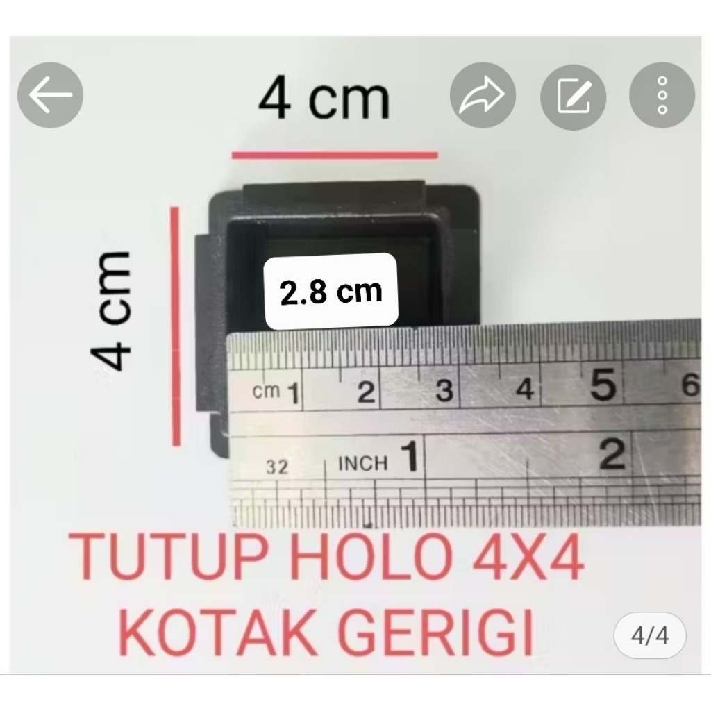 Tutup Pipa Holo KOTAK GERIGI Plastik uk. 4x4 cm Diameter Dalam 2.8 cm