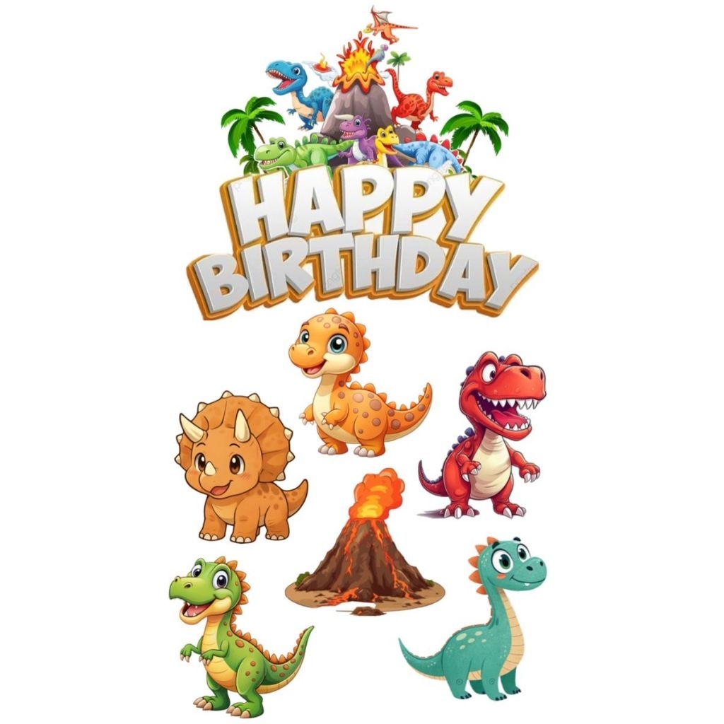Topper Cake Ultah Tema DINOSAURUS l FREE CUSTOM NAMA l TOPPER CAKE ULTAH TEMA DINOSAURUS