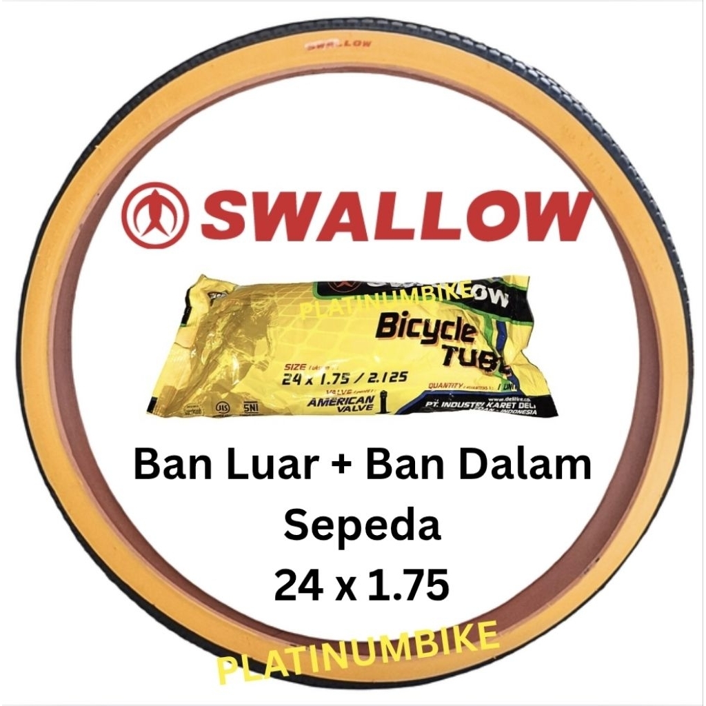 PAKET Ban Luar + Ban Dalam Sepeda 24 x 1.75 SWALLOW Sepeda Mini MTB CTB Phoenix