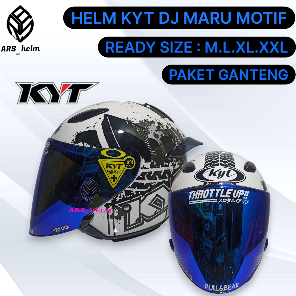 PAKET GANTENG HELM KYT DJ MARU MOTIF | SERI 10 WHITE BLACK | 10 PUTIH