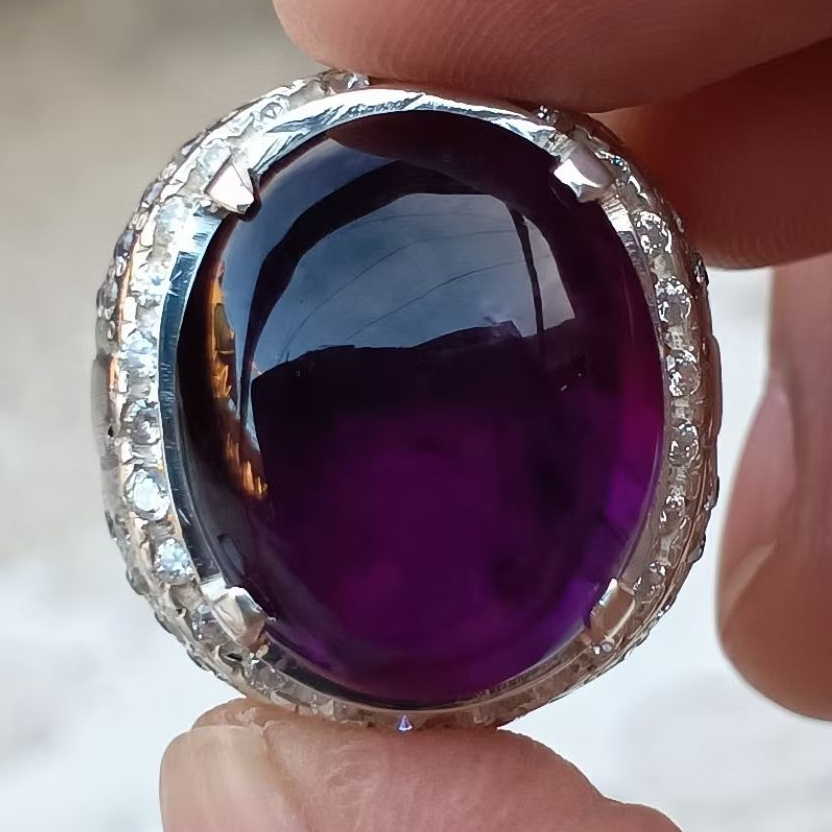 kecubung Wulung Kalimantan ungu pekat ring perak