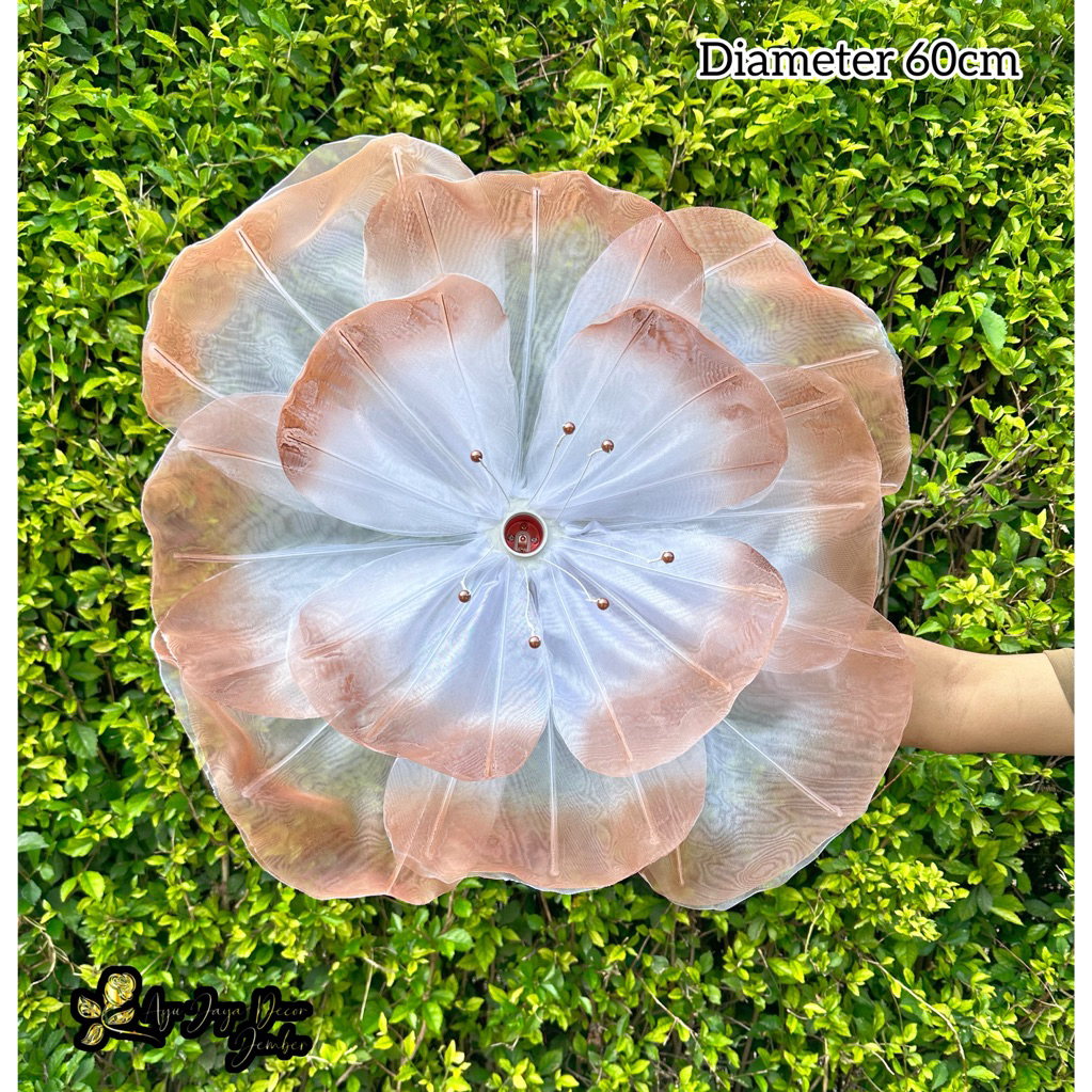 KELOPAK BUNGA/CUP BUNGA + FITINGAN TERMURAH TERLARIS GRADASI 2 WARNA BAHAN KAIN ORGANDI DIAMETER 60 