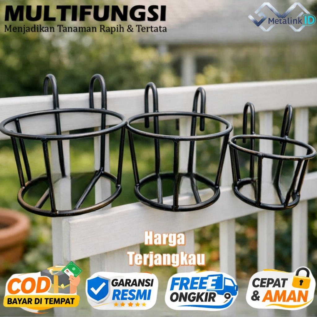 Rak Bunga Balkon Besi – Rak Pot Tanaman Gantung Minimalis untuk Dekorasi Rumah & Taman