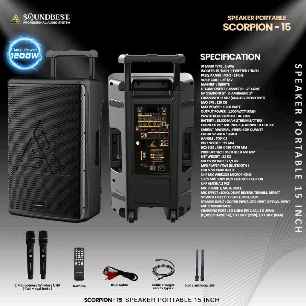 Speaker portable Soundbest 15 inch scorpion original SOUNBEST scorpion 15