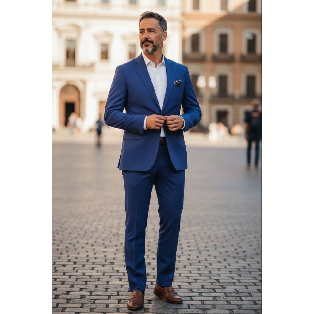 Setelan jas biru pria  size S elegan slim fit