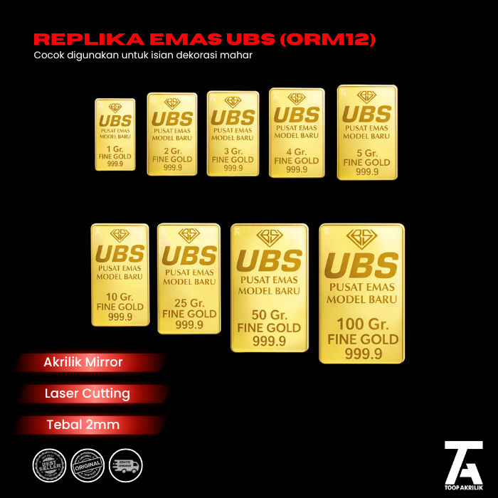 Replika Emas Logam Mulia Untuk Mahar Replika Emas Batangan Bahan Akrilik Mirror Gold