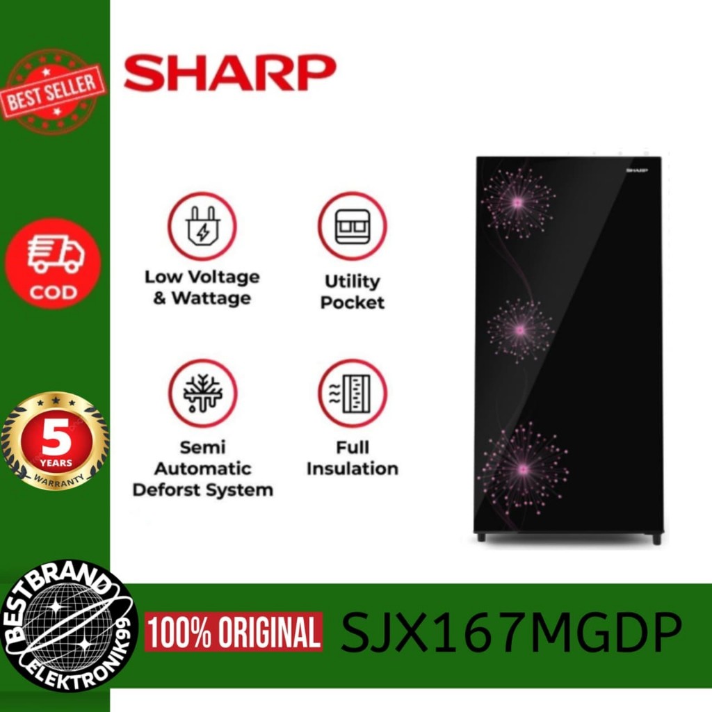 SHARP SJX167MGDP KULKAS 1 PINTU 133LITER DANDELION PINK SERIES SJX167 SJ-X167MG-DP SJX167MG