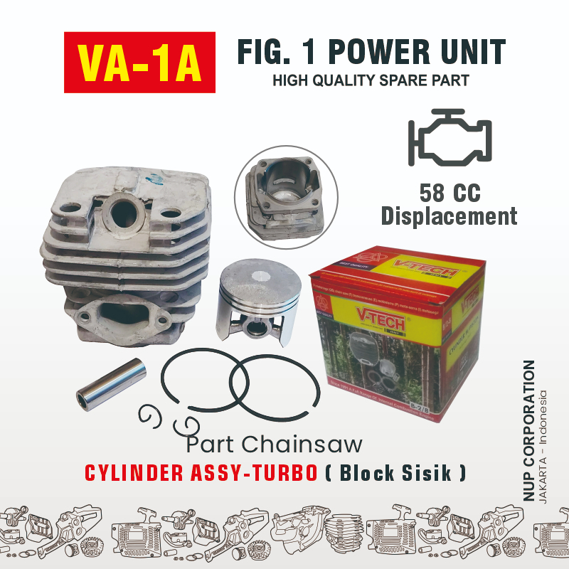 V-TECH Cylinder Assy - TURBO Chainsaw 58 cc  Block Sisik 45.2mm