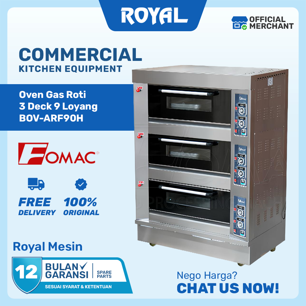 Oven Gas Roti 3 Deck 9 Loyang BOV-ARF90H FOMAC Ukuran Besar Anti Karat