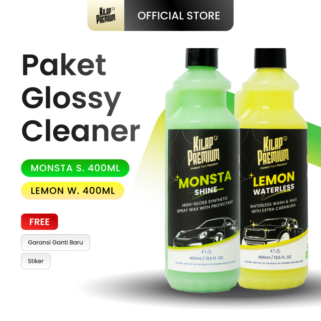 Waterless Clean Kit Glossy I Kilap Premium - Paket Motor/Mobil Glossy, Perawatan Body Glossy, Perawa