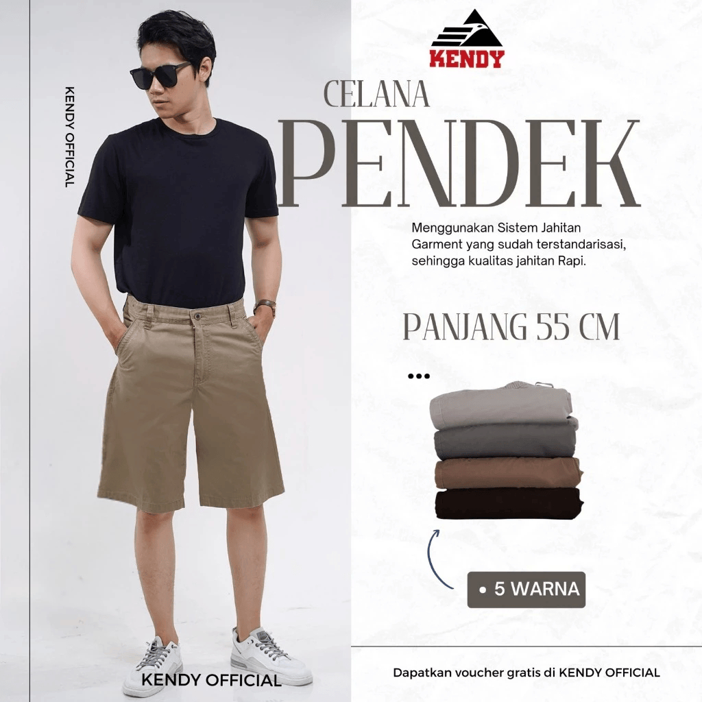 KENDY Celana Pendek Hitam Katun Pria ORIGINAL PREMIUM