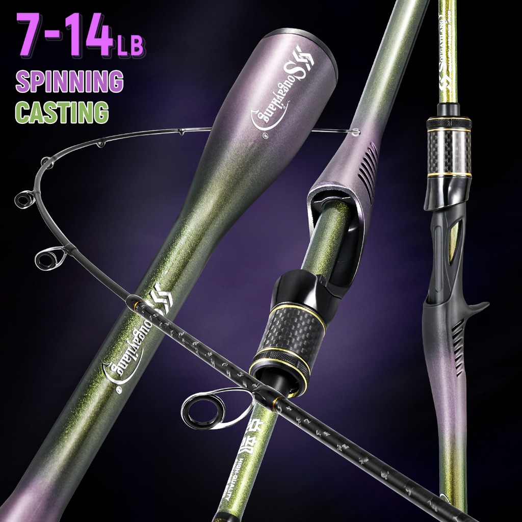 Sougayilang Joran Pancing 1.8M 2 Bagian Karbon | Ujung Solid Kuat Spinning/Casting Air Tawar & Air A