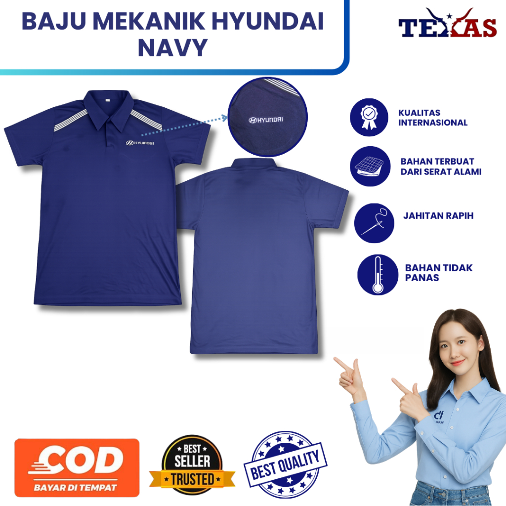 Baju mekanik hyundai Navy | Atasan hyundai  | Baju Biru dongker | Kemeja mekanik dongker