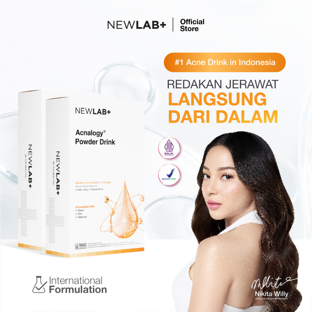 NEWLAB Paket 2 Box Acnalogy Powder Drink | Acne Drink | Minuman Obat Jerawat untuk Meredakan Bekas J