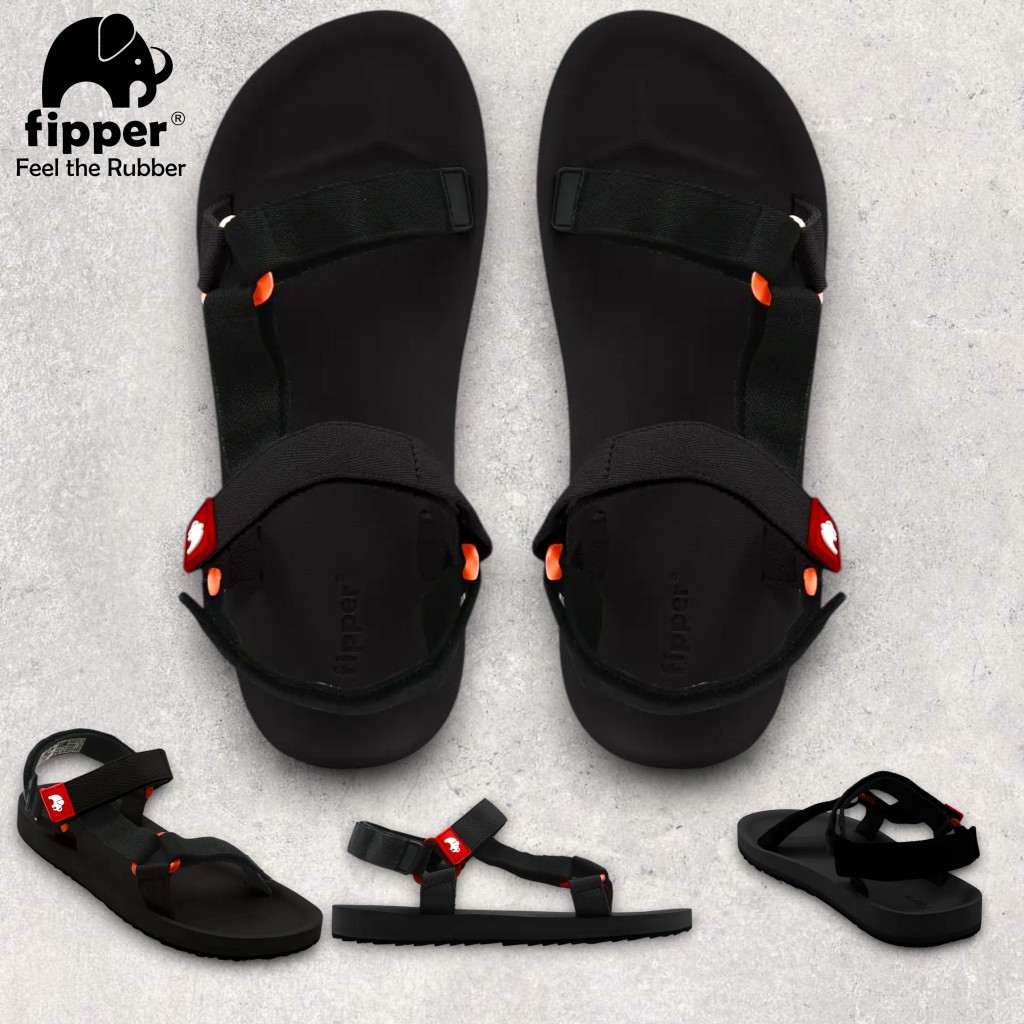 FIPPER - TREKKER Black / Black / Black / Pumpkin - Sandal Pria / Wanita