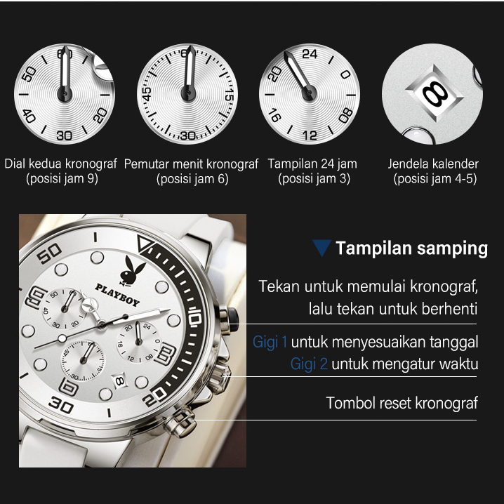 favorit playboy jam tangan pria anti air original quartz kalender luminous multifungsi nyaman tali