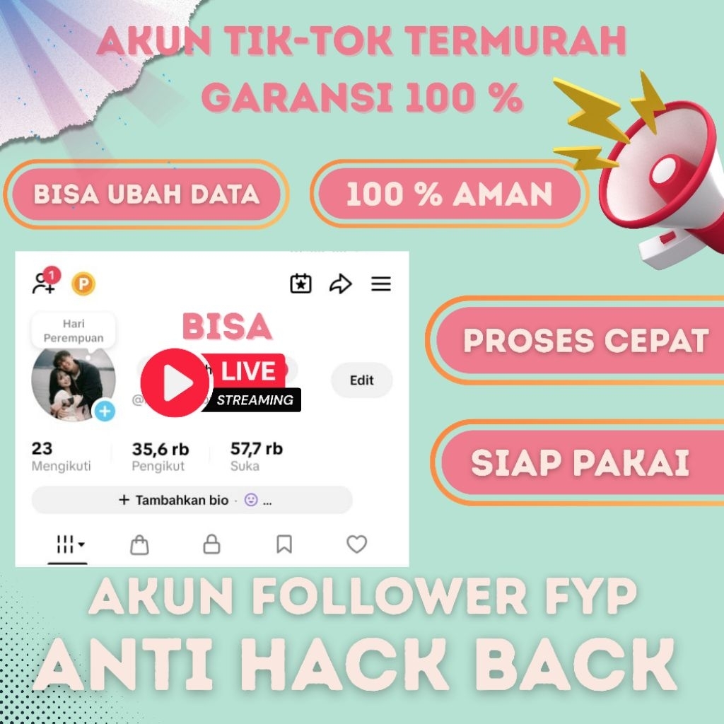 Akun TikTok Aktif Followers Real Indonesia | Organik Hasil FYP Konten • Termurah Sudah Bisa Live Str