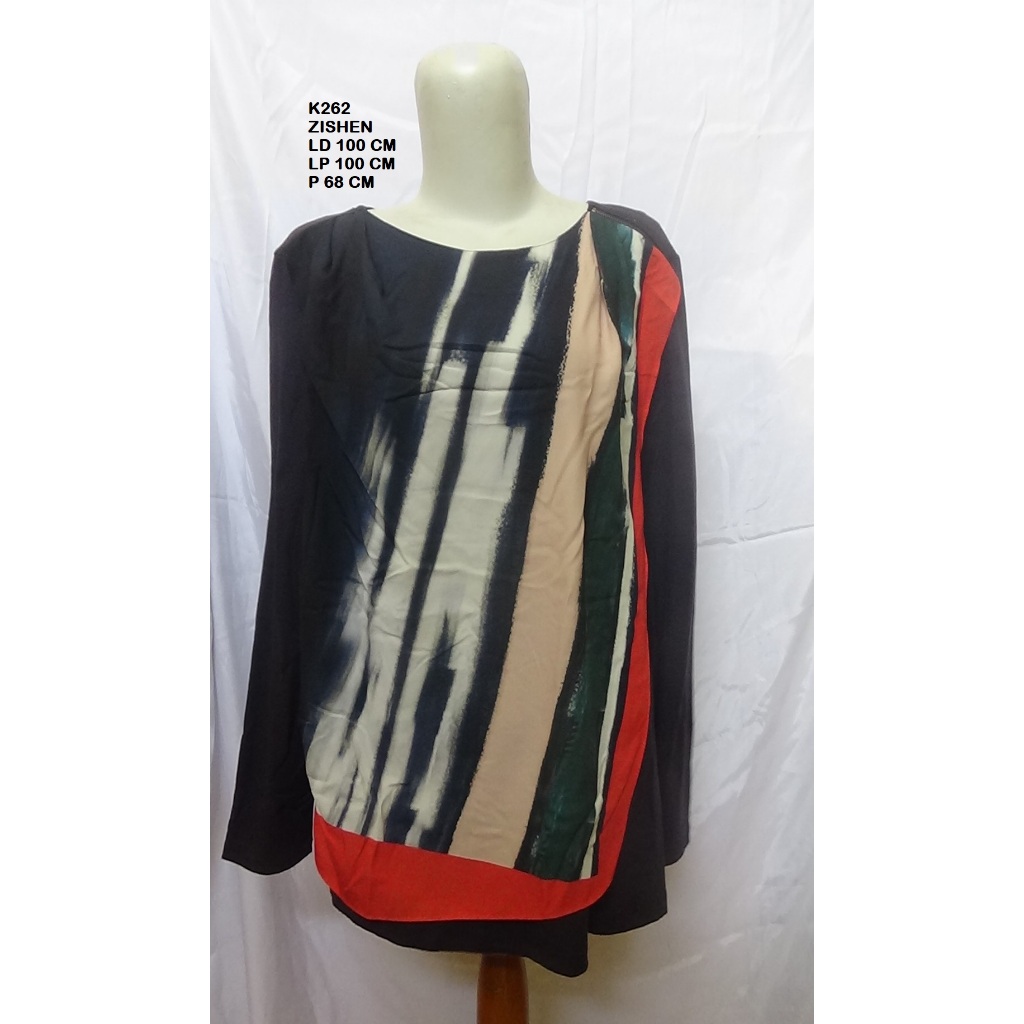 ZISHEN Atasan Wanita Lengan Panjang Motif Abstrak - Blouse Casual Artistik (K262)