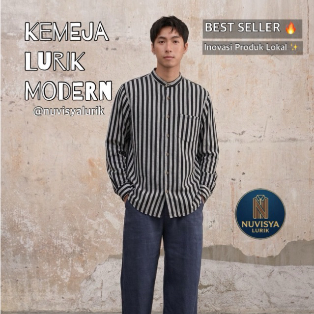 Kemeja Lurik Pria Modern | Baju Koko Lurik Casual Premium | Lengan Panjang / Pendek | kekinian 2026