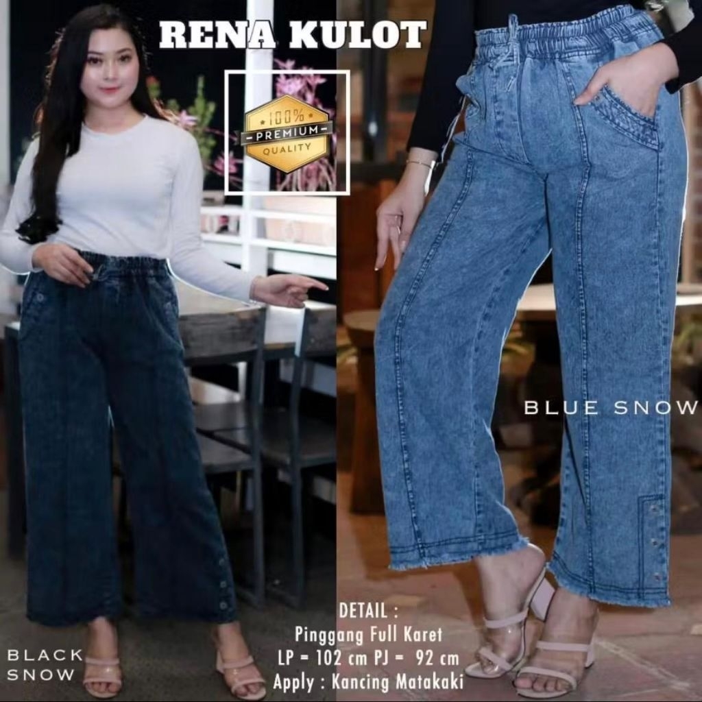 Kulot Jeans Rena Wanita JUMBO/ Celana Kulot Jeans Pinggang Karet
