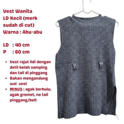 Vest Rajut Wol Wanita -  Abu-Abu