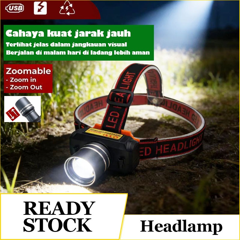 QYD Q128 Senter Kepala Super Terang Anti Air Lampu Senter Kepala Zoom Super Terang Headlamp Outdoor 