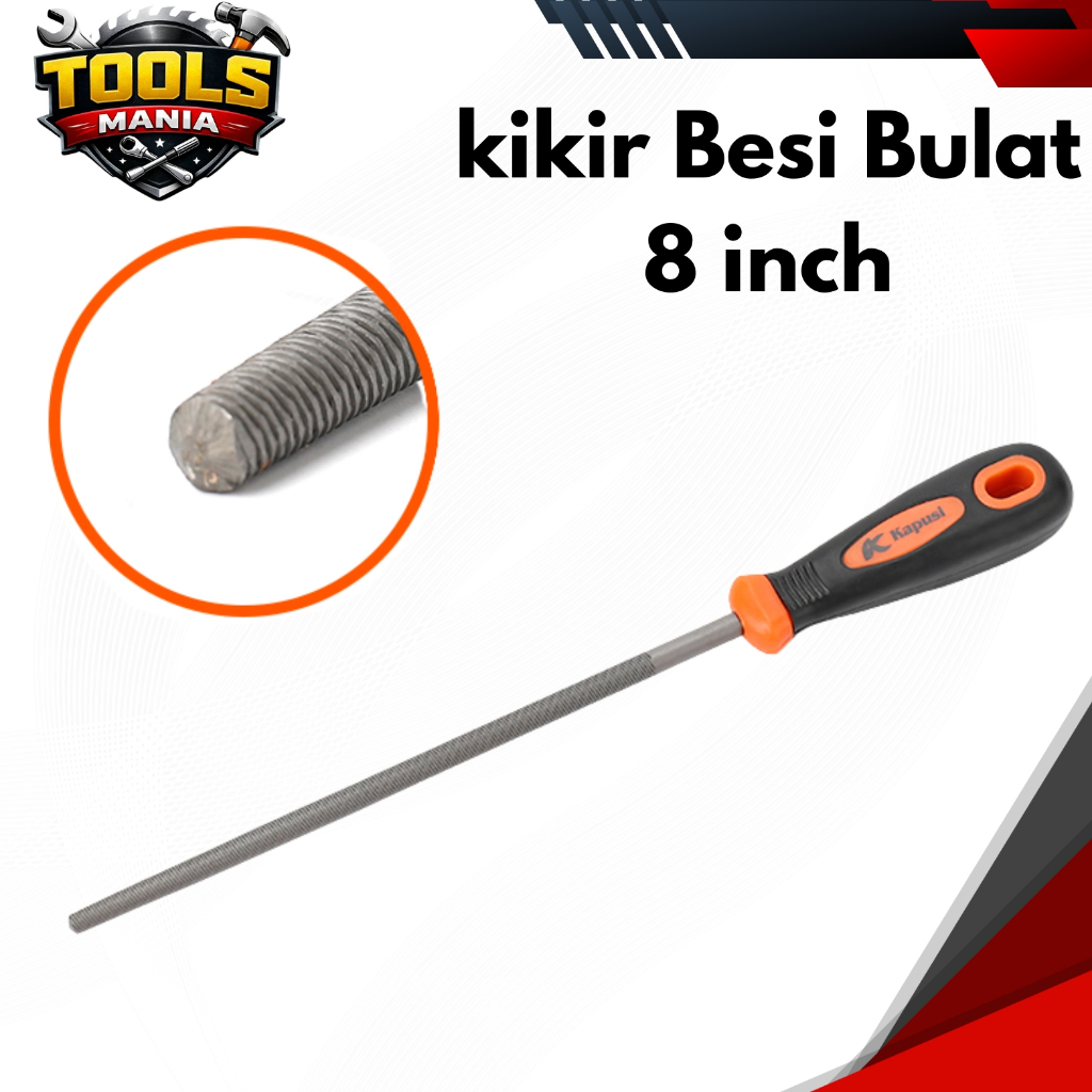 Kapusi kikir Besi Gagang Karet Bulat 8 inch / kikir Besi Bulat 8 inch/Kikir Besi 8 inch K-3761