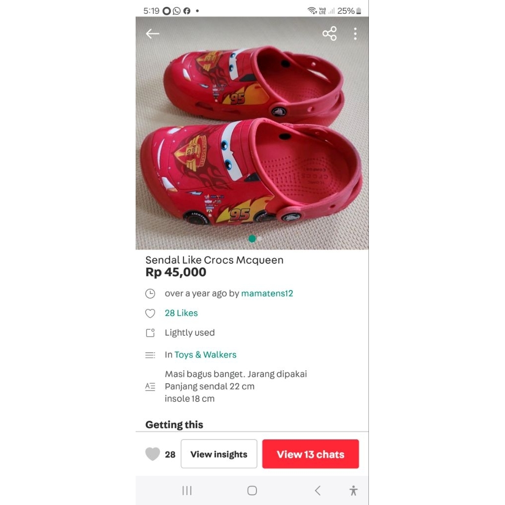 Sendal Like Crocs Mcqueen