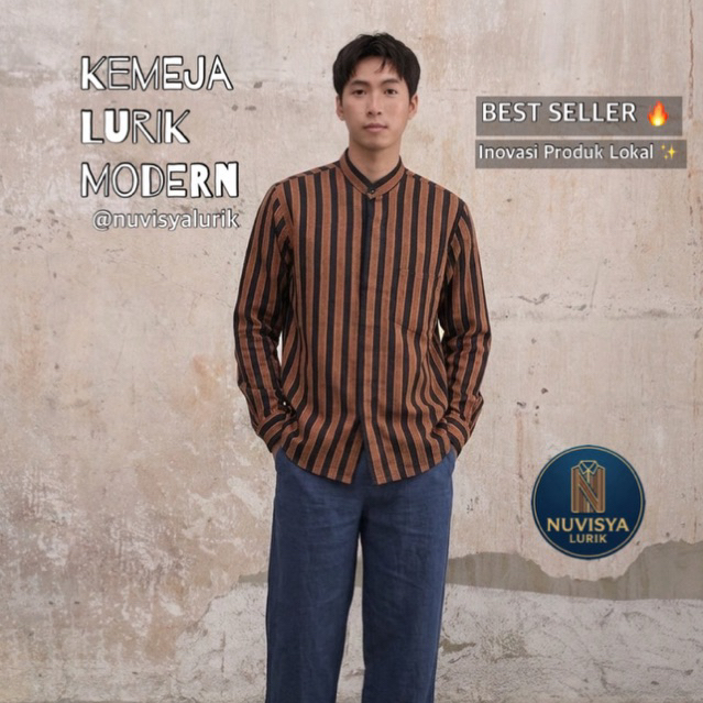 Kemeja Lurik Pria Modern | Baju Koko Lurik Casual Premium | Lengan Panjang / Pendek | kekinian 2026