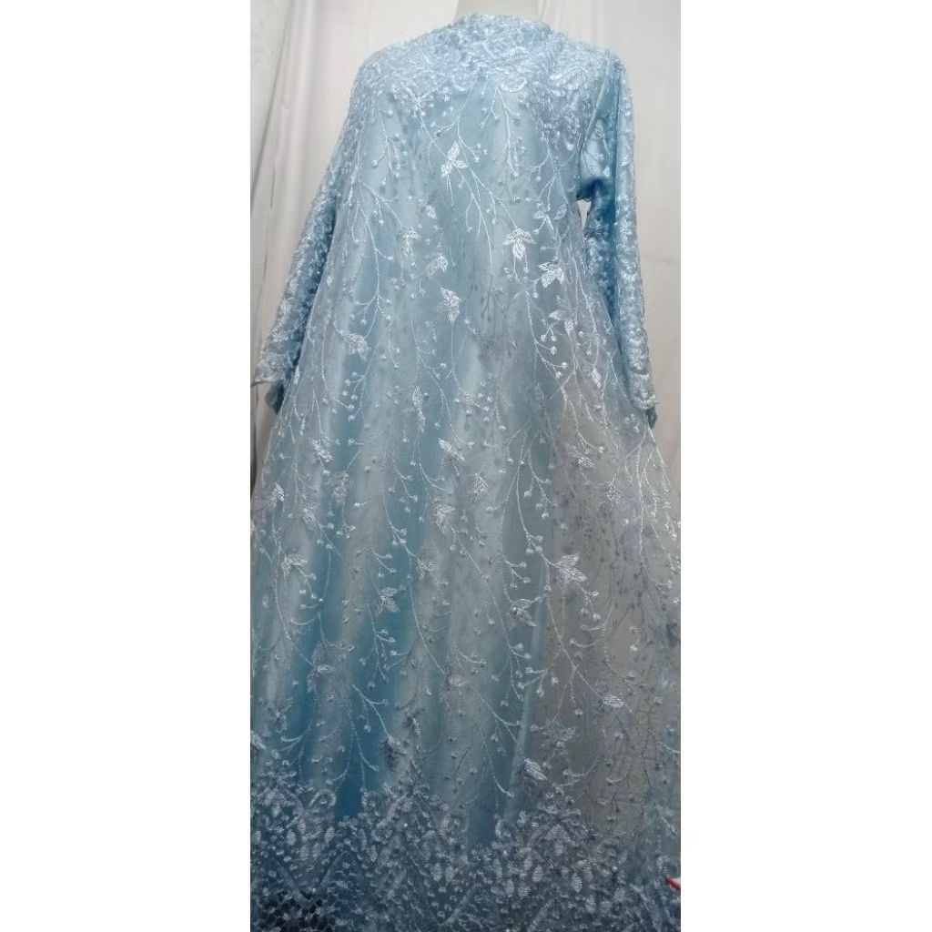 Dress Brokat Biru Muda Premium - RFB- Dress Pesta Mewah