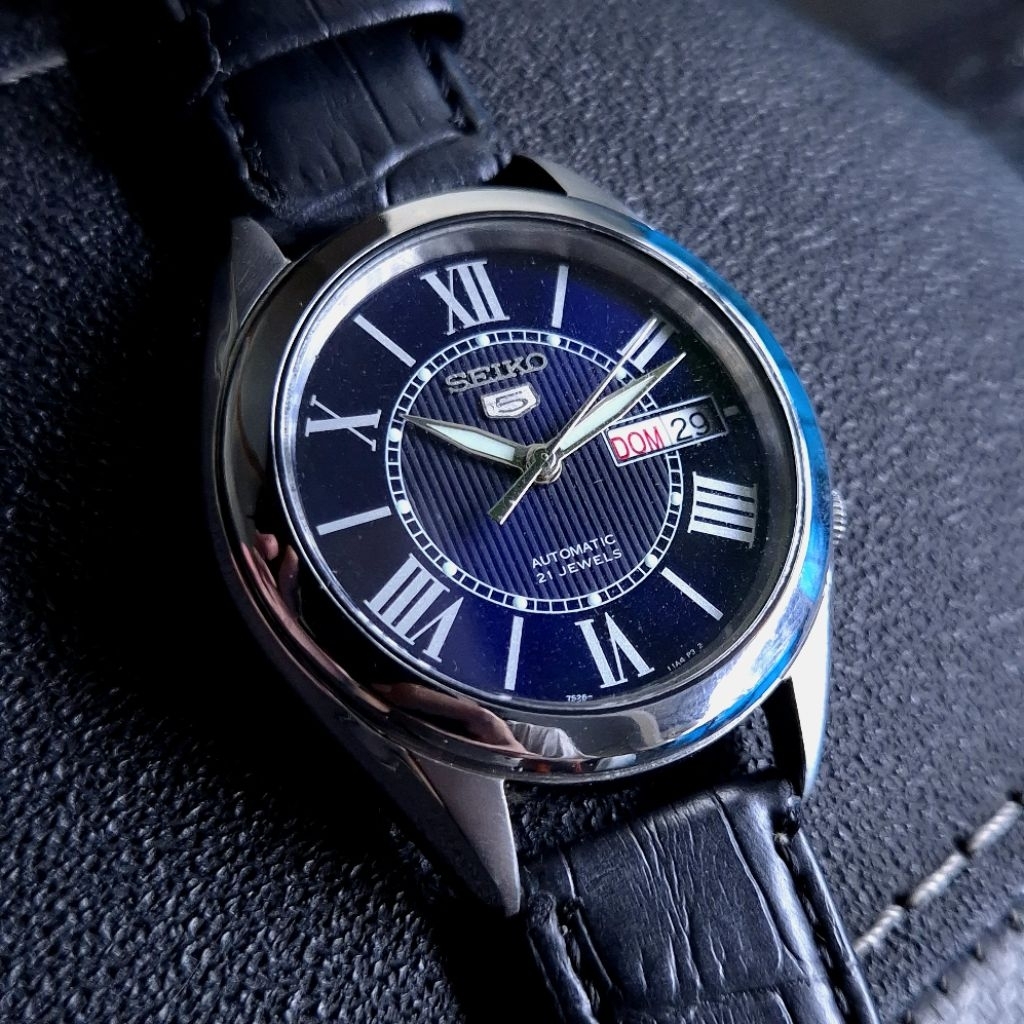 Seiko 5 7S26C Automatic Blue Tapestry Dial Vintage Rare Original Japan