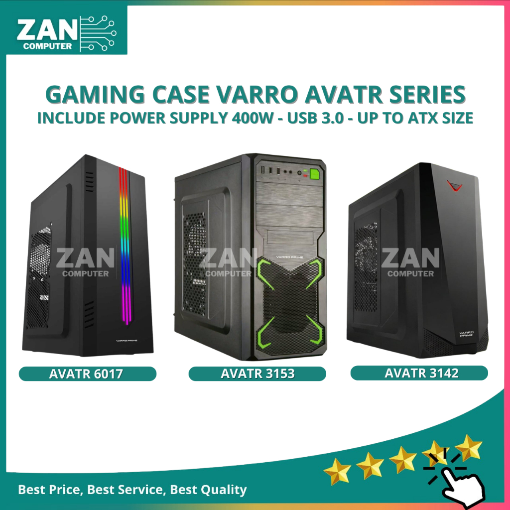 Casing Gaming Pc VARRO AVATR Series 3153 3142 6017 Include Power Supply 400W USB 3.0 Case Pc CPU Sup