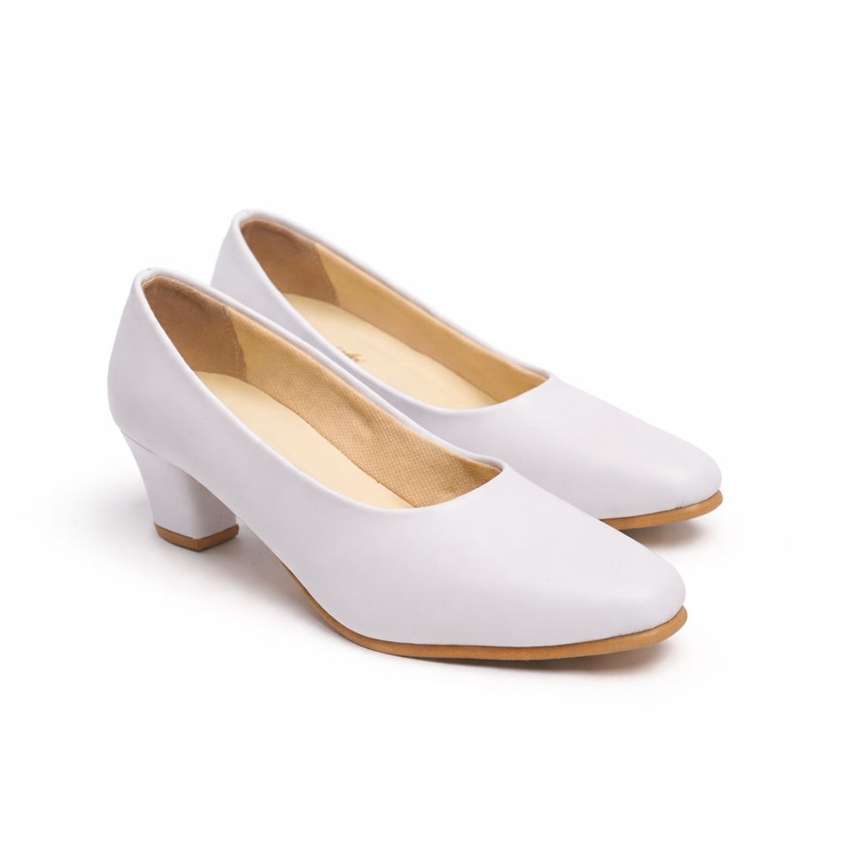 Sepatu Pantofel Wanita Putih Hitam big size jumbo besar hak 5 dan 3 cm