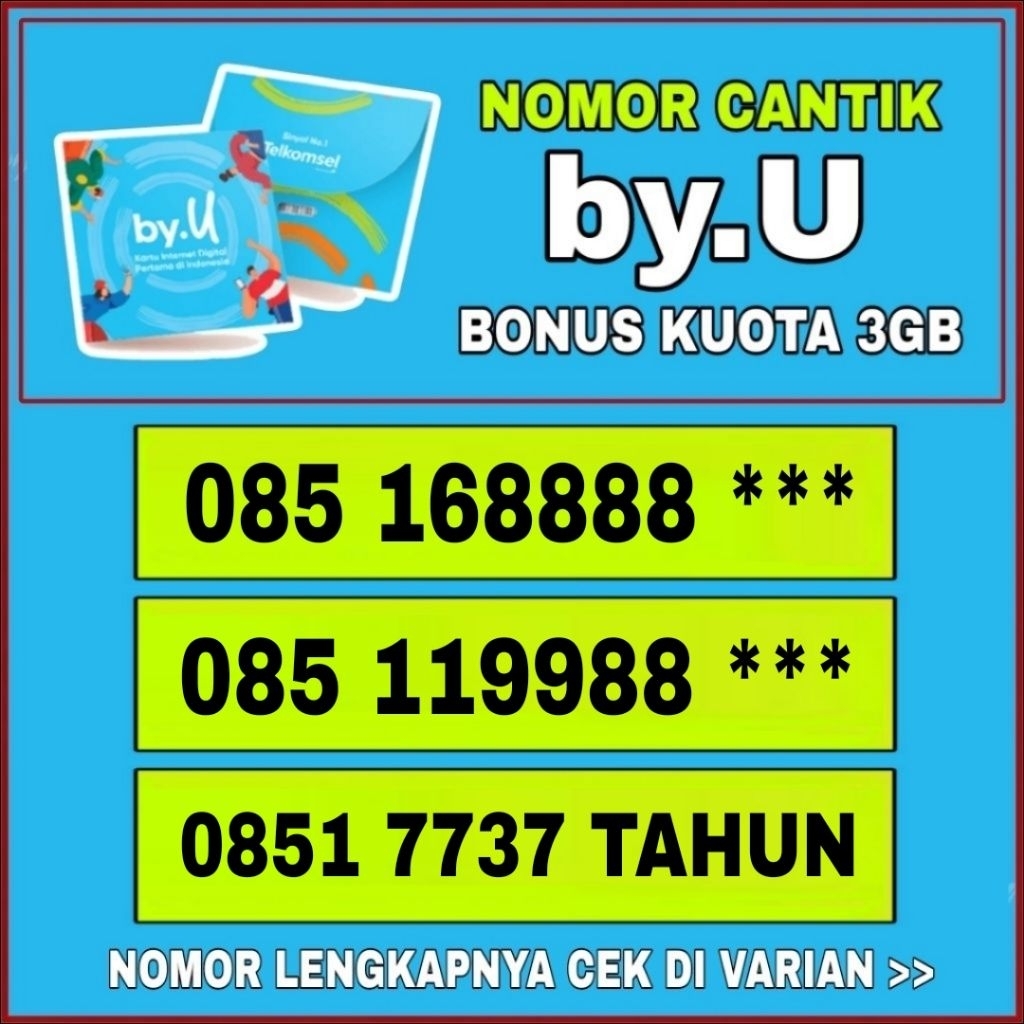 Nomor cantik by.u - Nomor Super - kartu perdana - Sim card - by.u - Telkomsel prabayar