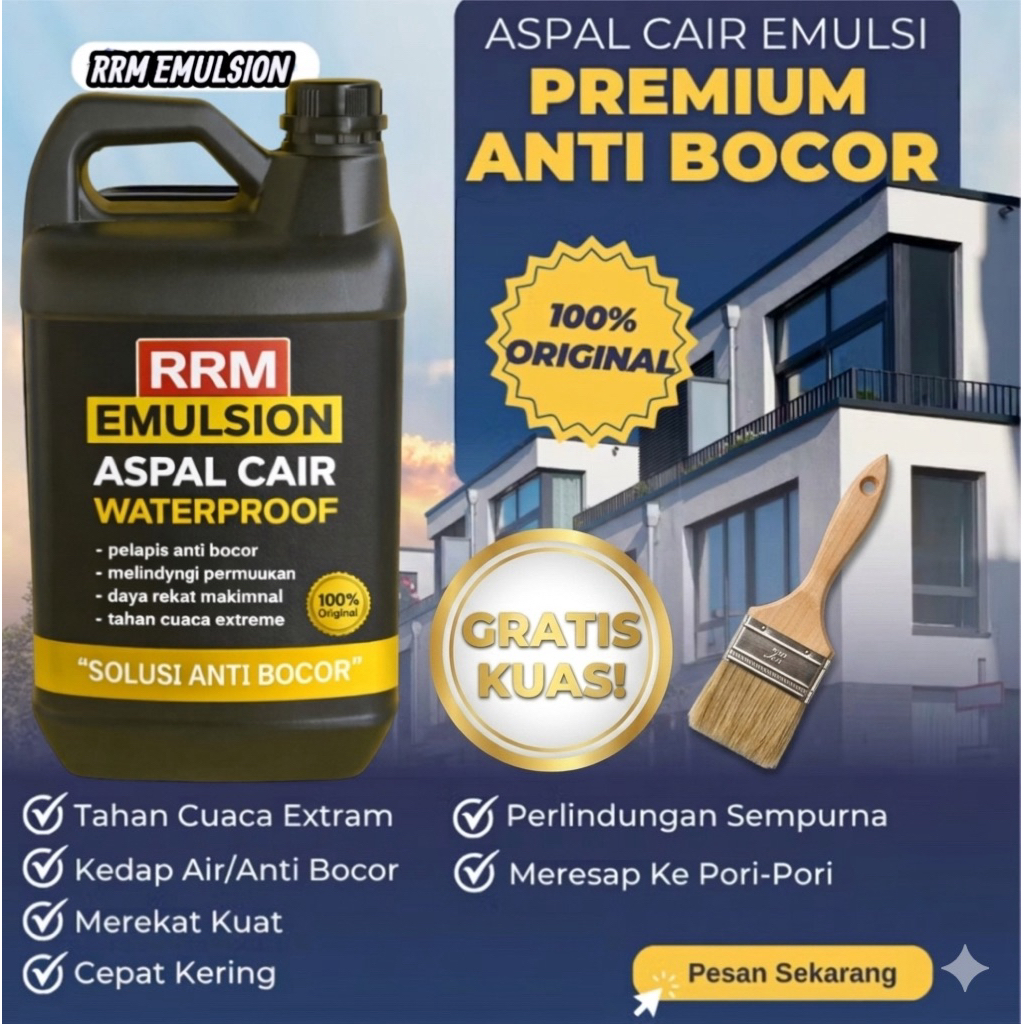 ASPAL CAIR WATERPROOF ASPAL EMULSION ASPAL CAIR WATERPROOF KEMASAN 1 LITER KEMASAN 5 LITER